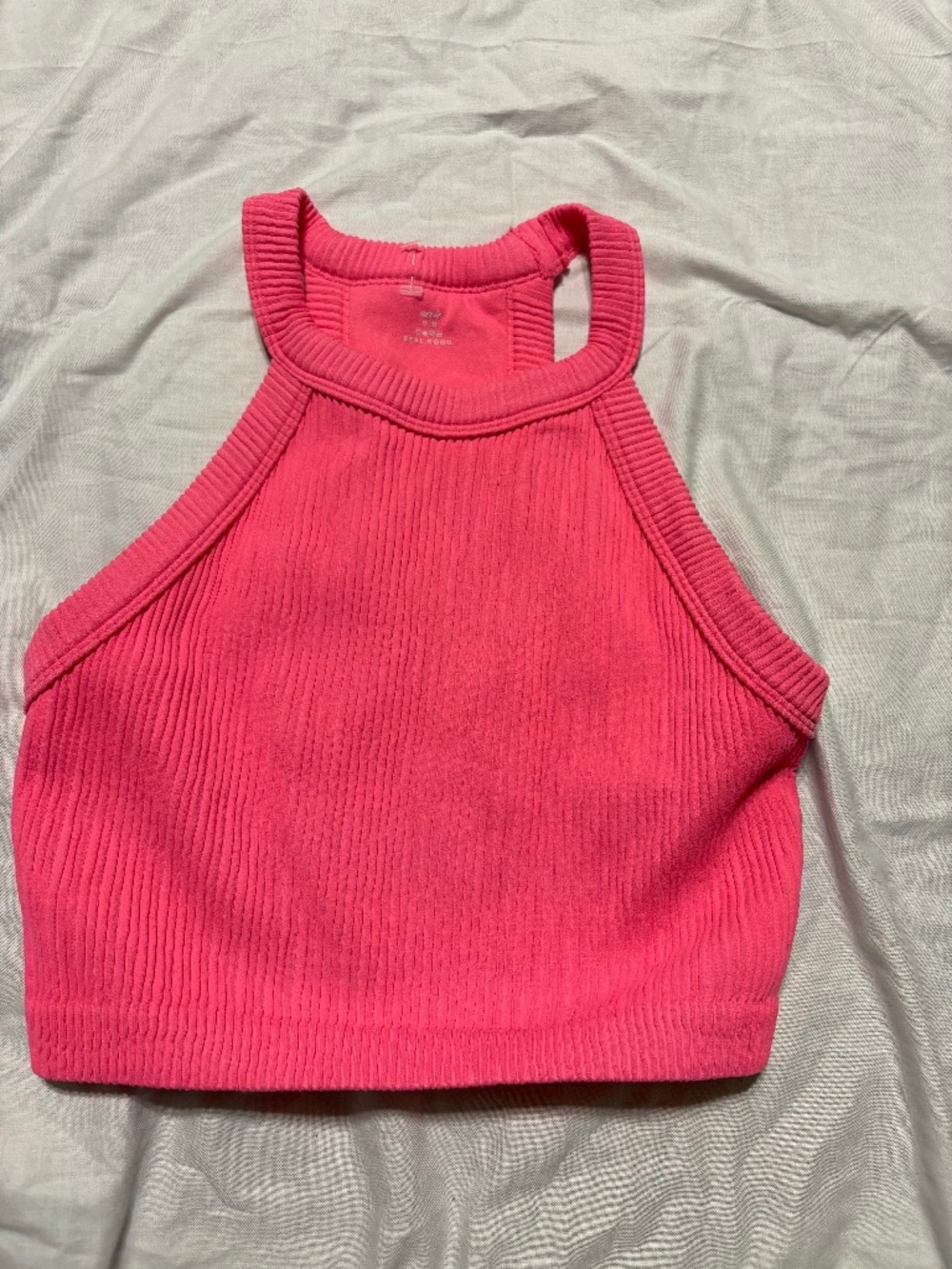 NWOT Aerie Real Good Ribbed High Neck Seamless Crop Top -  Neon Pink - Si